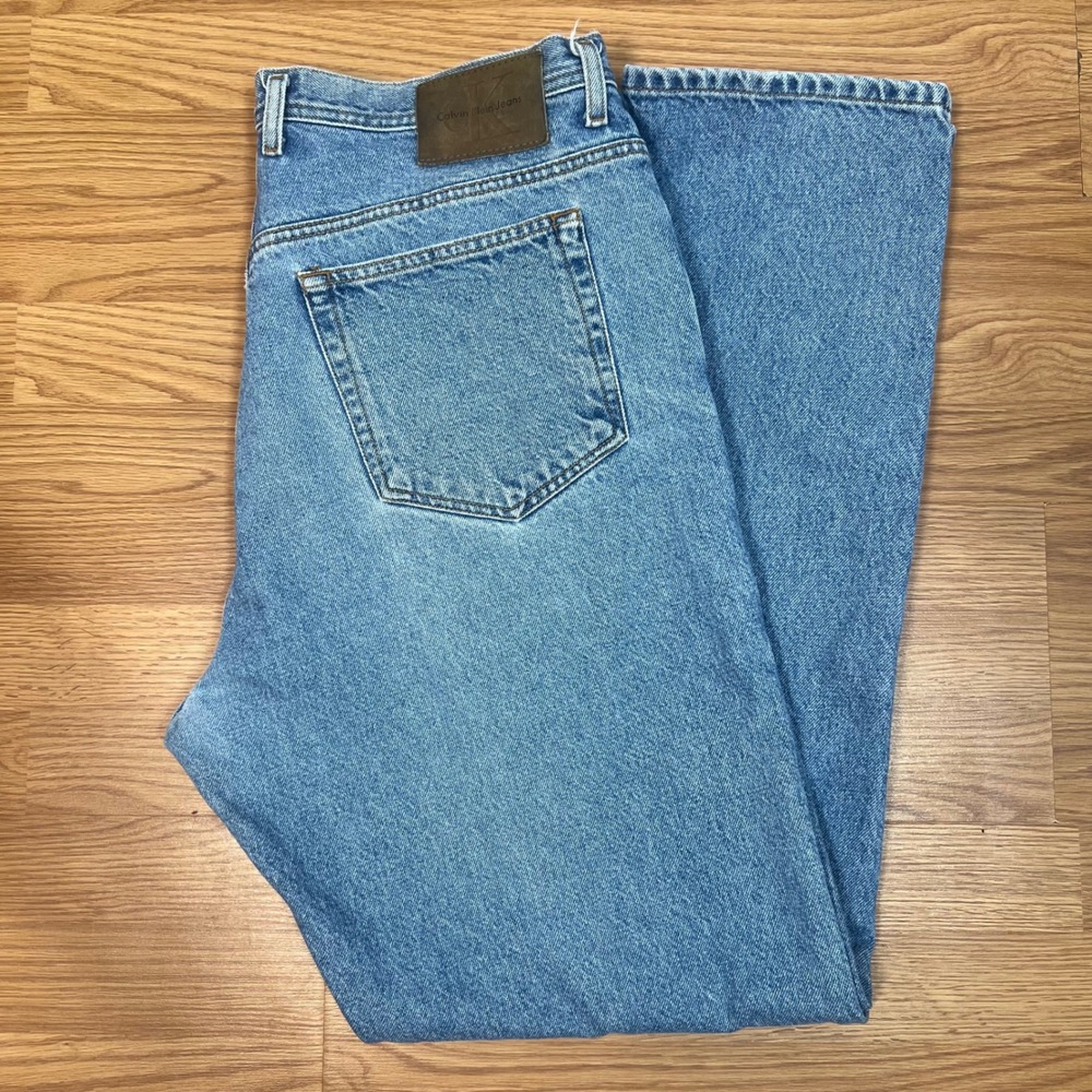 Calvin Klein Jeans Mens 38x34 Loose Fit Double Stone Wash Blue Denim 90s Vintage